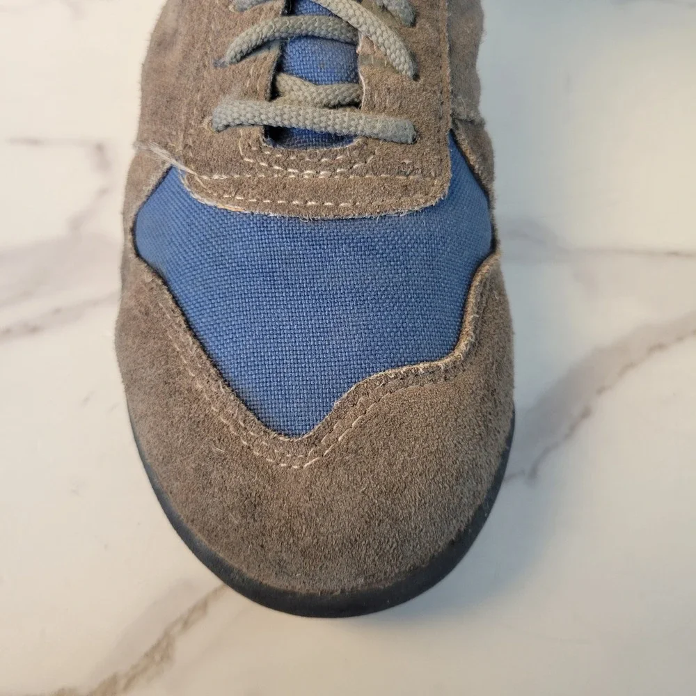 VTG LL Bean Merrell Mens Hiking Boots Sz 10 Brown Blue Suede Canvas Trail Shoes